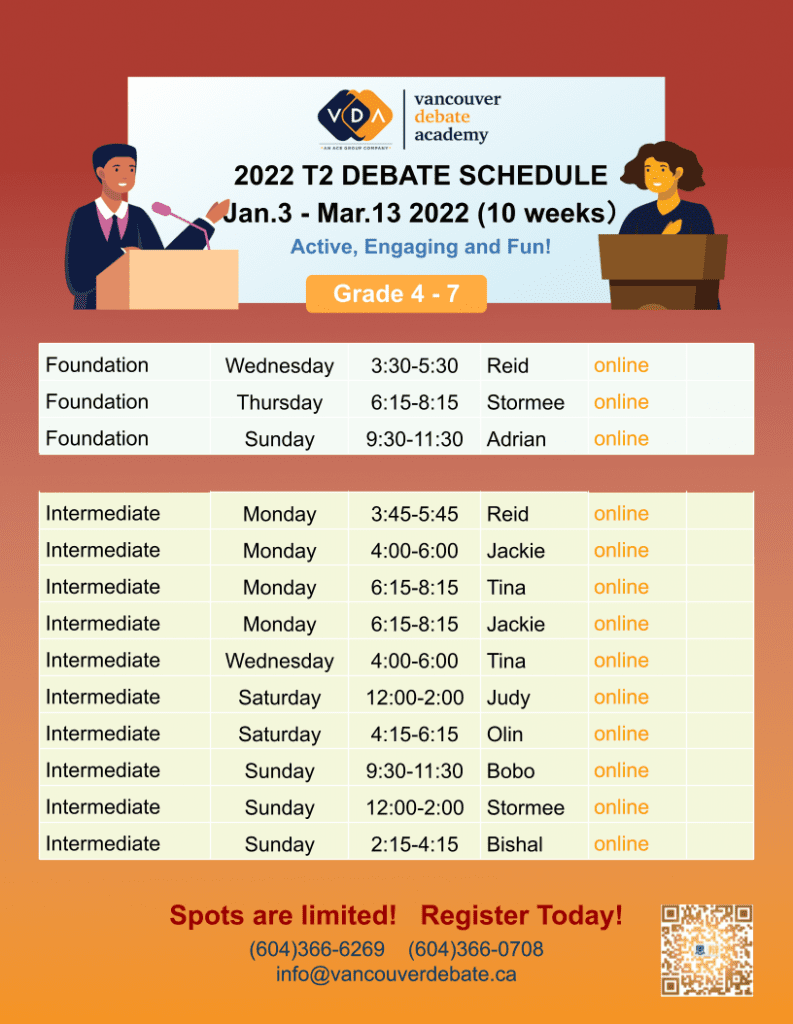 2022 term 2 debate class schedule